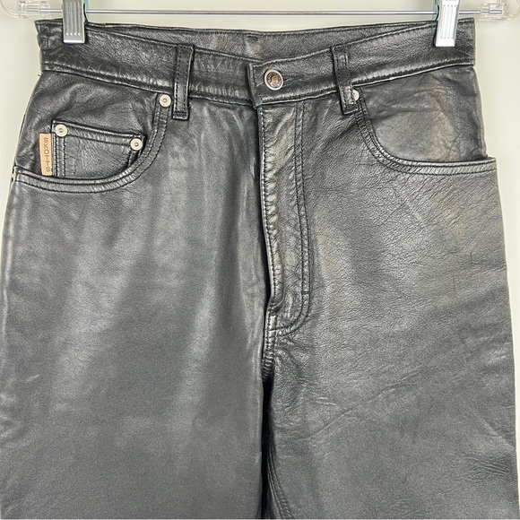 Vintage Washable Black Leather High Waisted Straight Leg Pants Size 26 - Picture 3 of 16